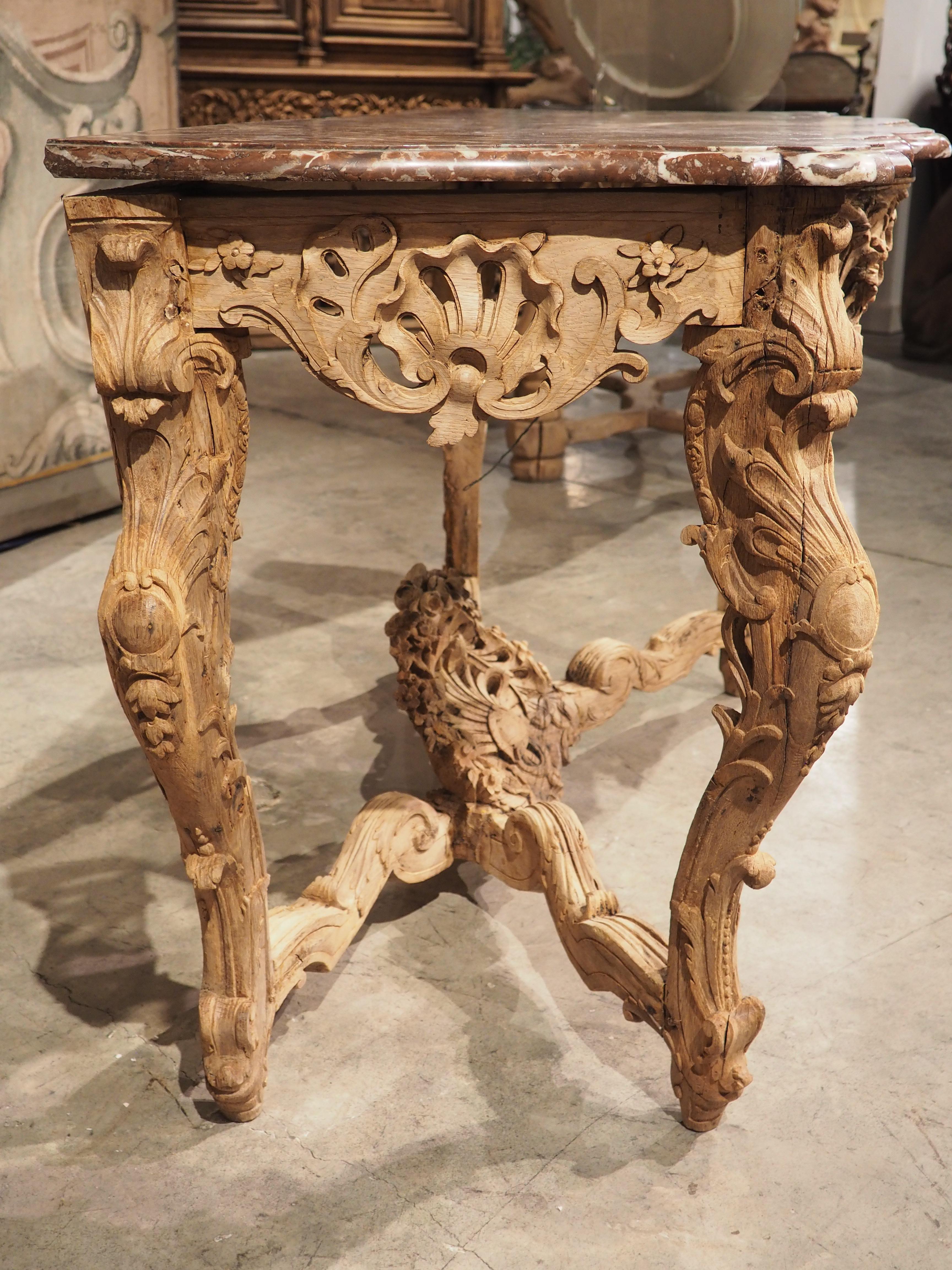 Early 1700s, Parisian Console Table in Carved Oak and Flanders Rouge Marble 5