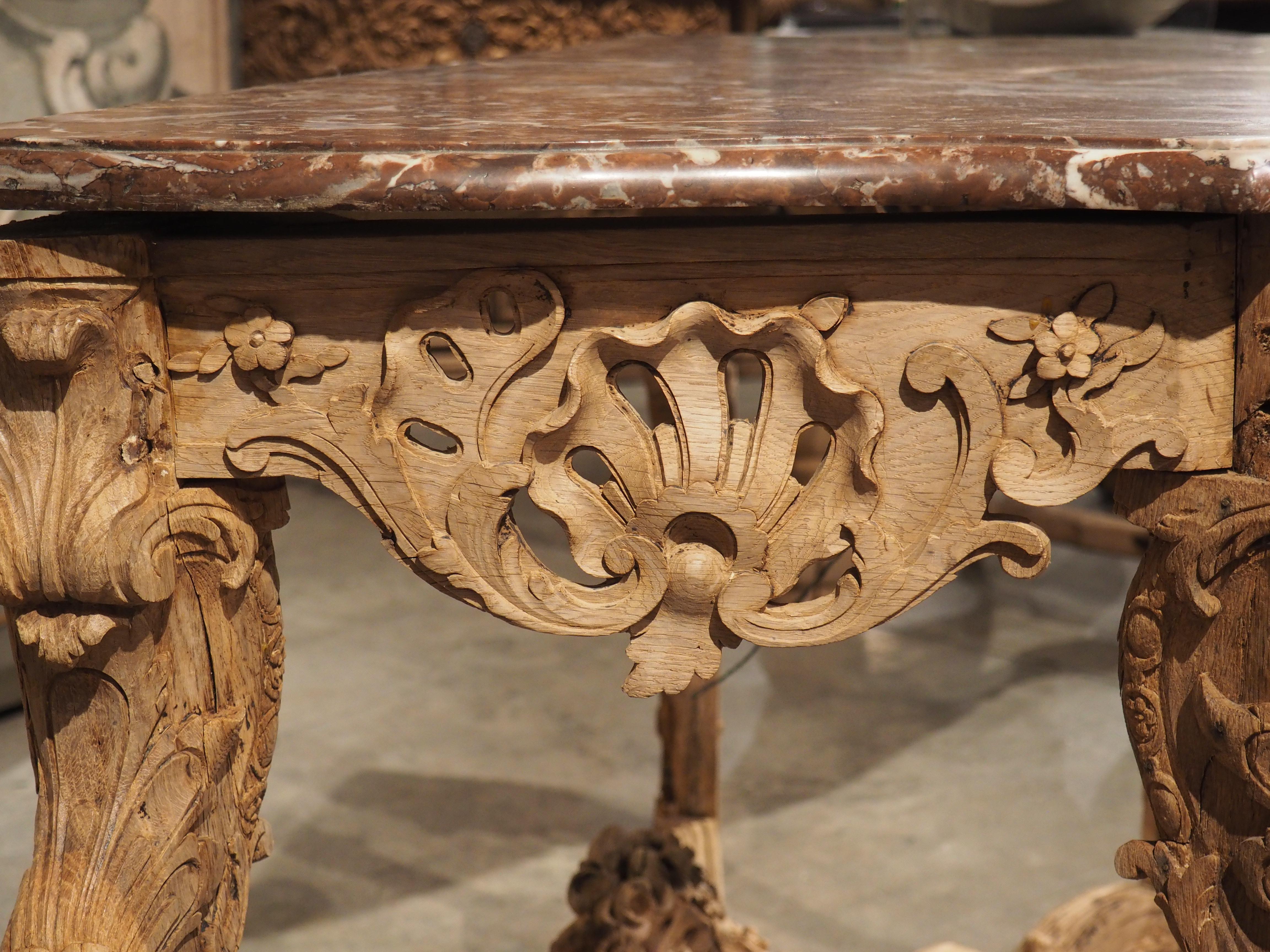 Early 1700s, Parisian Console Table in Carved Oak and Flanders Rouge Marble 6