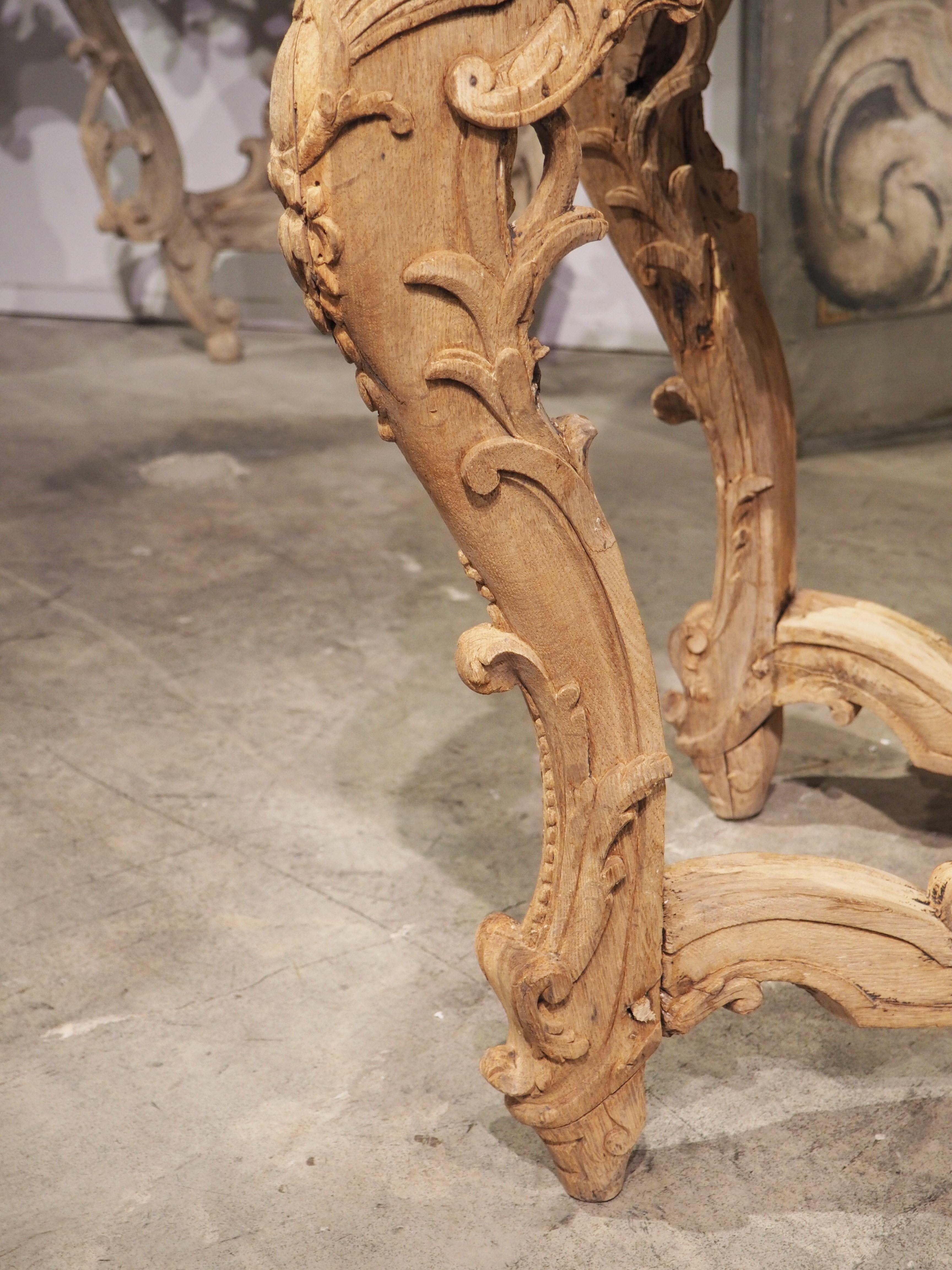 Hand-Carved Early 1700s, Parisian Console Table in Carved Oak and Flanders Rouge Marble