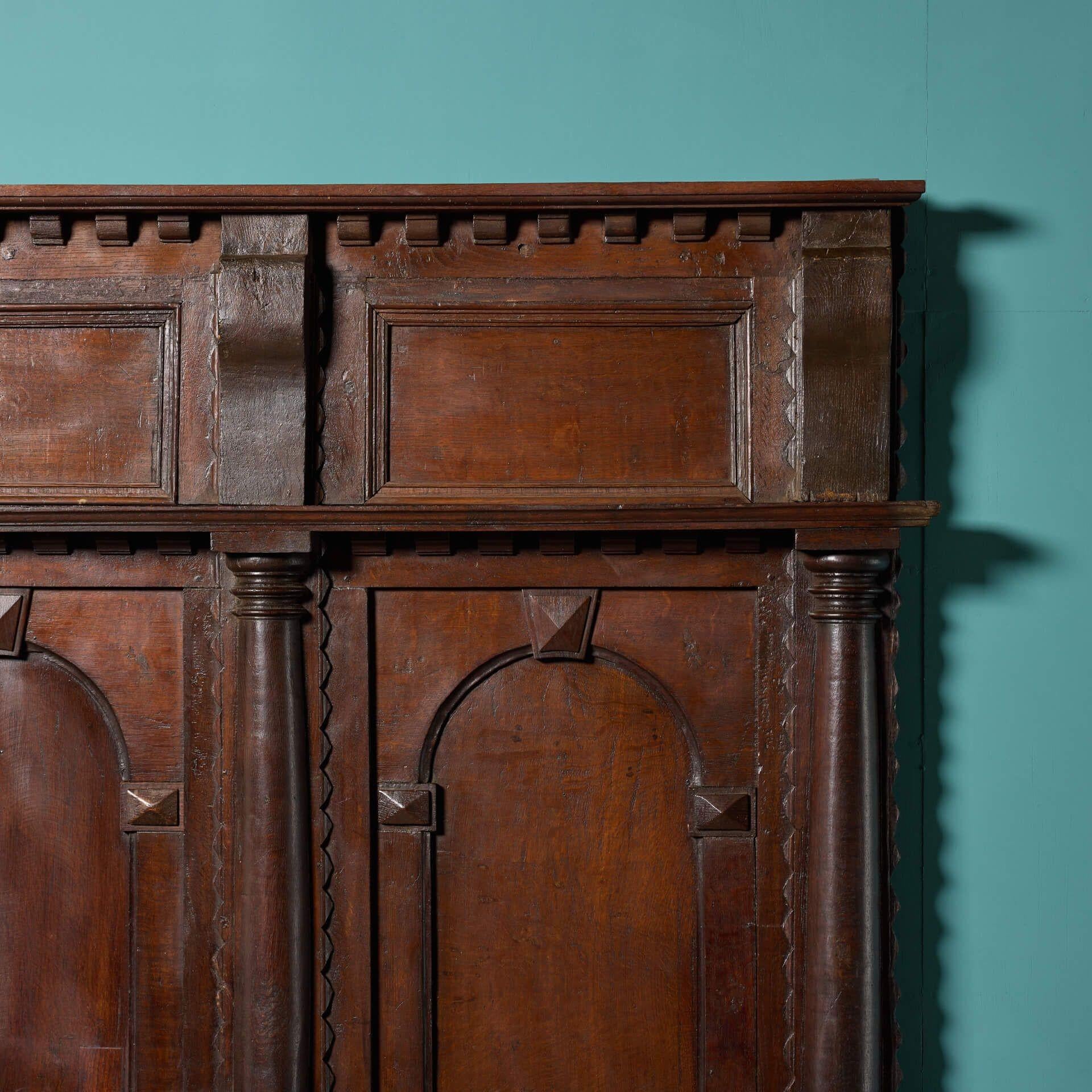 Jacobean Early 17th Century Antique Oak Fire Surround with Overmantel For Sale