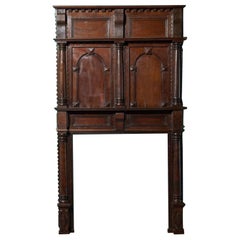 Early 17th Century Antique Oak Fire Surround with Overmantel