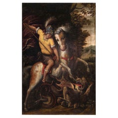 Early 17th Century Baroque Saint George and the Dragon Italian Lombard School