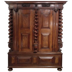 Early 17th Century Cabinet, Armoire, East of France, Heads and Floral Decor