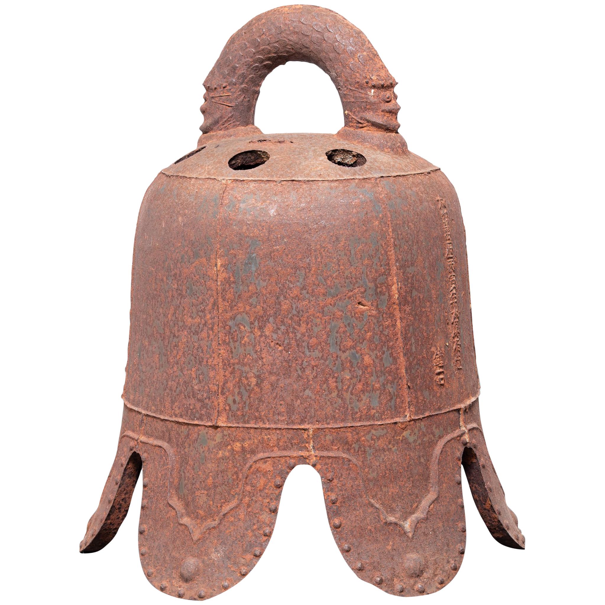Chinese Ming Iron Bell with Dragon Handle, c. 1600 For Sale