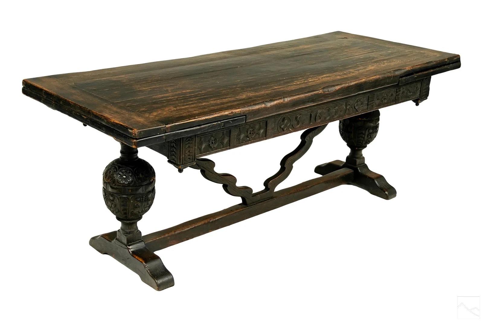 Carved Early 17th Century English Jacobean Refectory or Withdraw Table