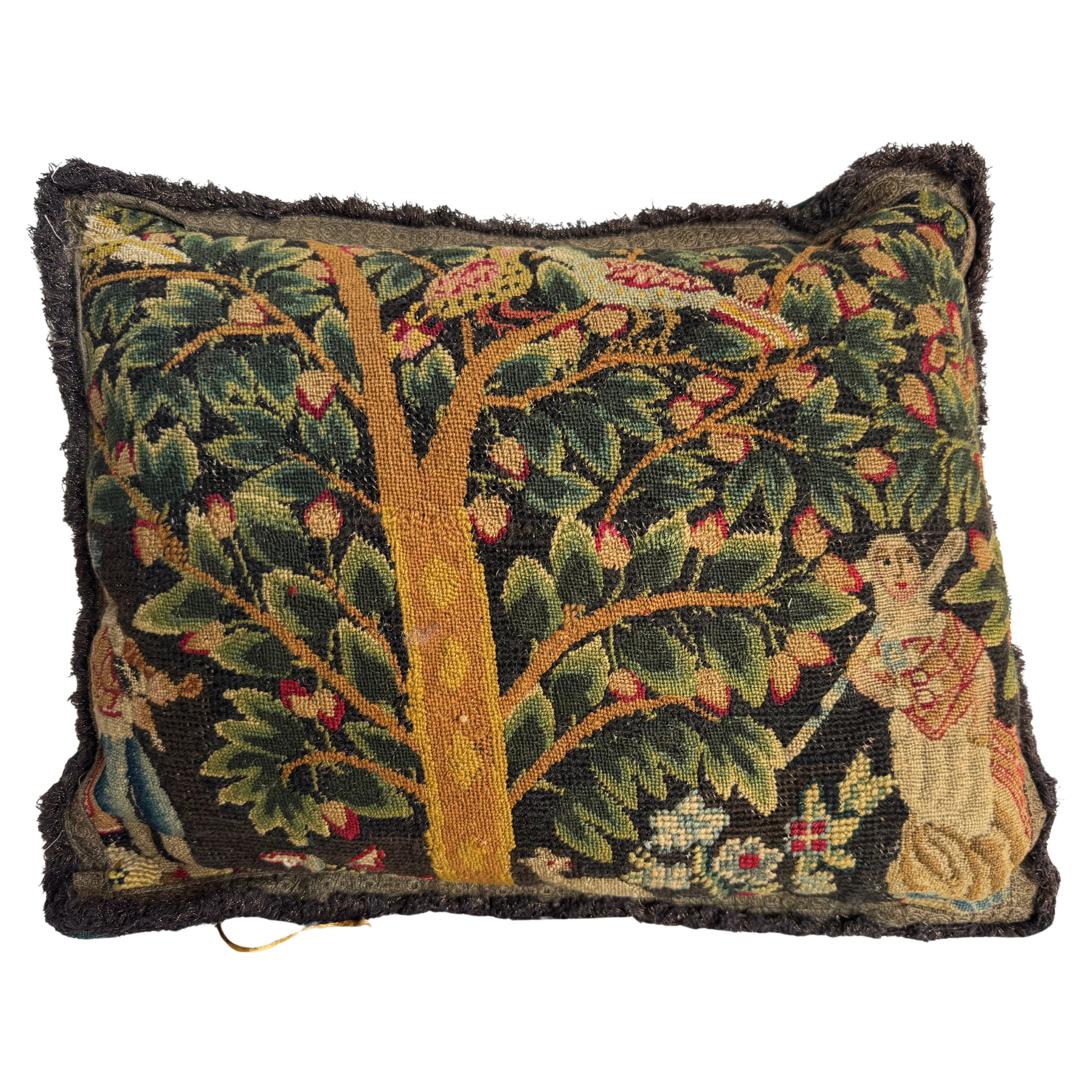 Englische Nadelspitze aus Wolle und Seide, frühes 17. Jahrhundert, figürlicher Wandteppich, Fragment P