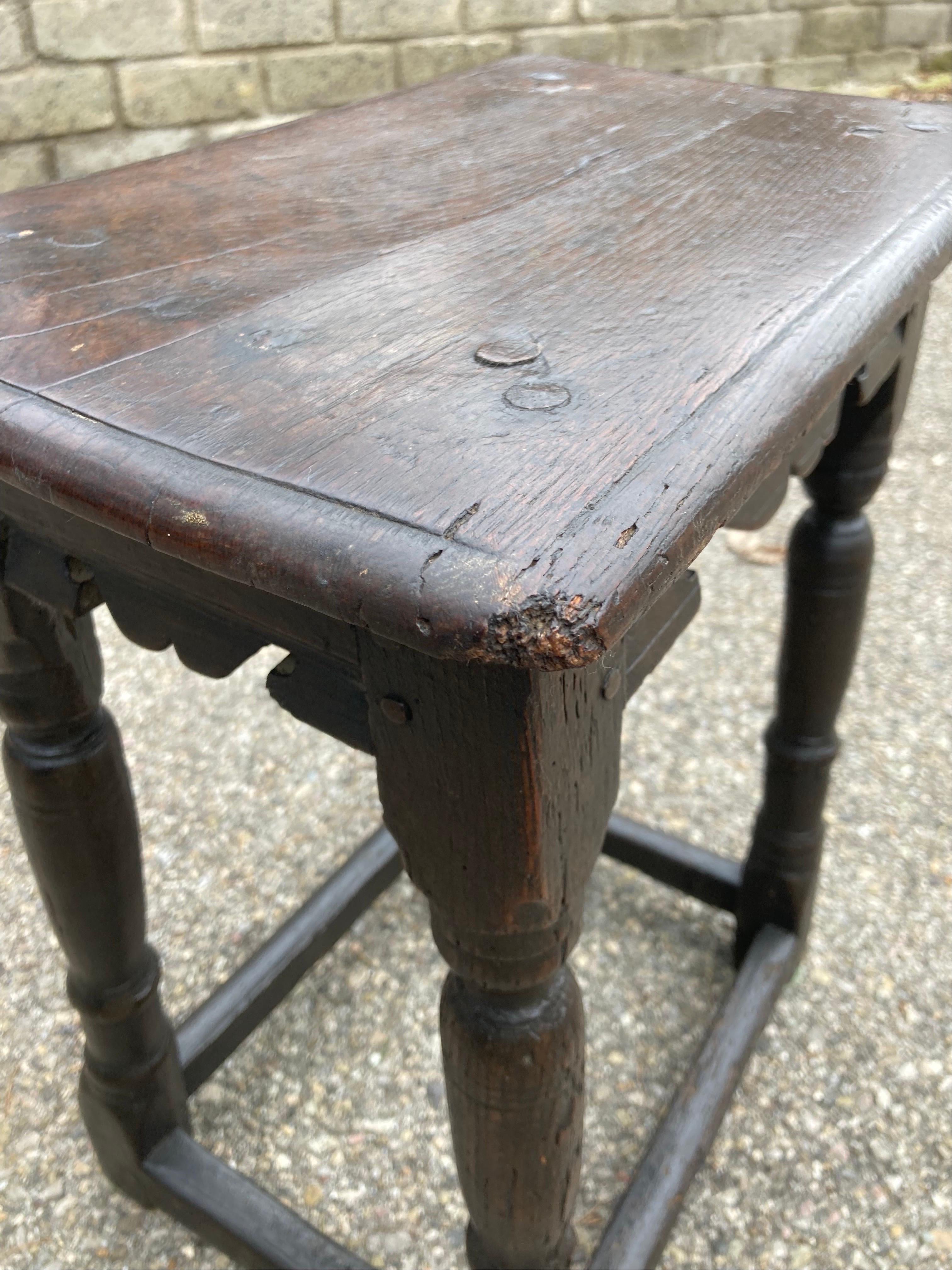 Early 17th Century English Oak Joint Stool 13