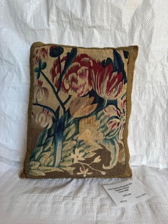 Early 17th Century Flemish Brussels Silk & Wool Tapestry Pillow with Botanical