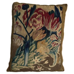 Early 17th Century Flemish Brussels Silk & Wool Tapestry Pillow with Botanical