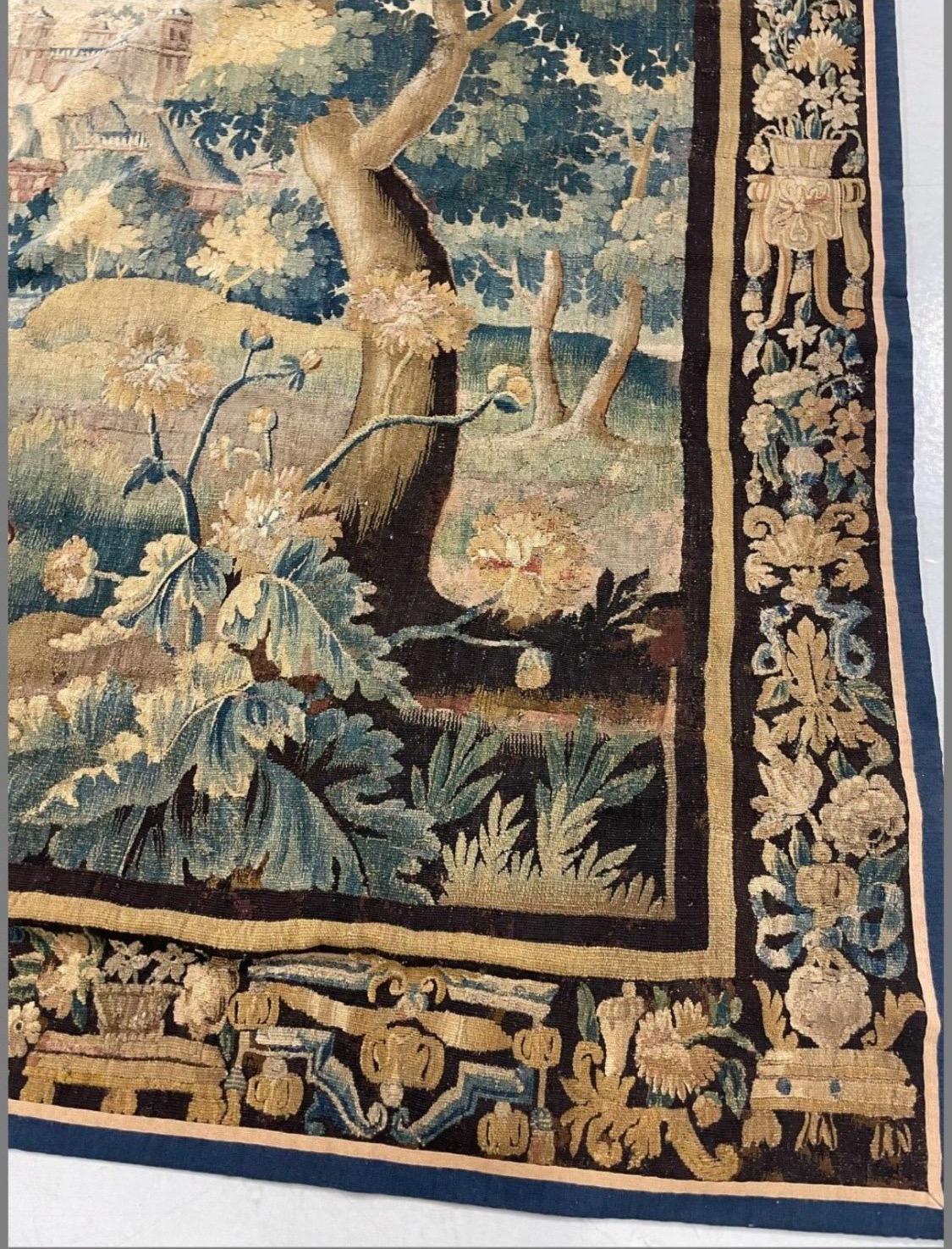 18th Century and Earlier Early 17th Century Flemish Verdure Landscape Tapestry with Birds For Sale