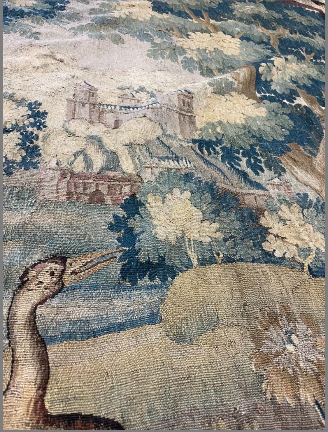 Early 17th Century Flemish Verdure Landscape Tapestry with Birds For Sale 1