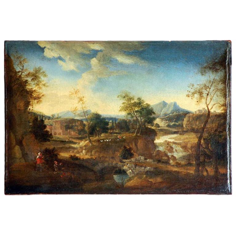 Early 17th Century French Landscape Painting For Sale