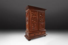 Early 17th Century French Louis XIII Oak Wardrobe with Geometric Carving