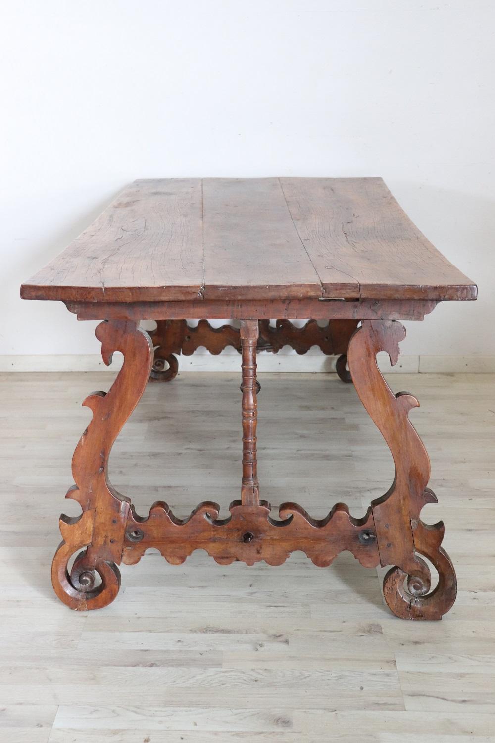 Early 17th Century Italian Cherry Wood Antique Fratino Table with Lyre Legs 1