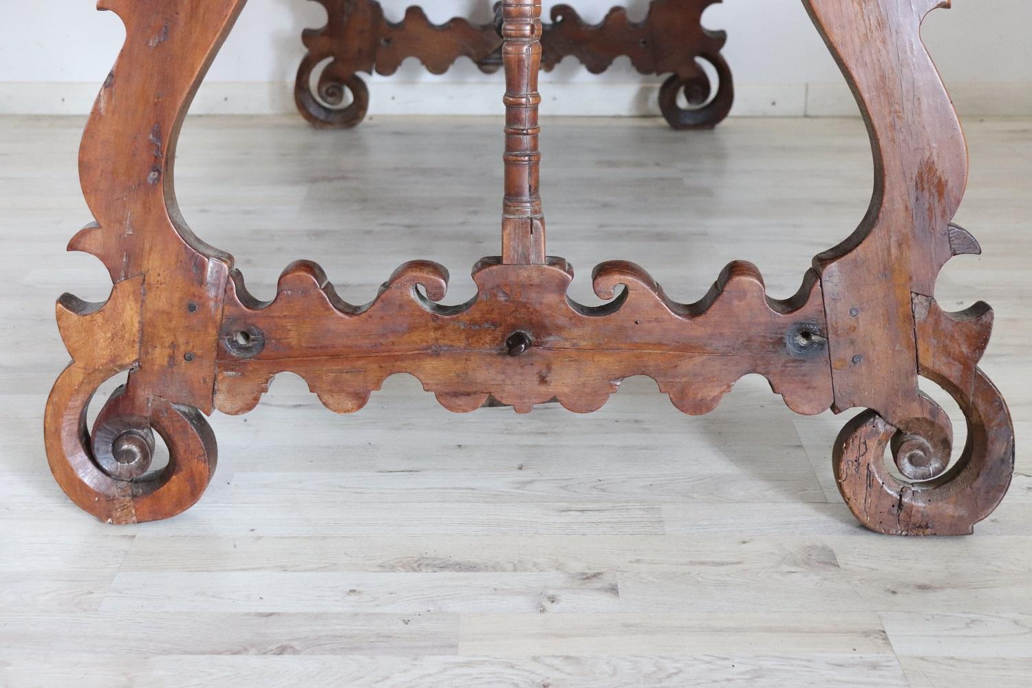 Early 17th Century Italian Cherry Wood Antique Fratino Table with Lyre Legs 2