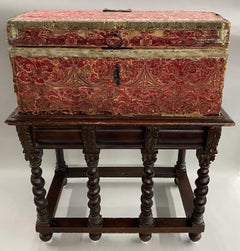 Early 17th Century Italian Red Silk Casket or Box on Stand