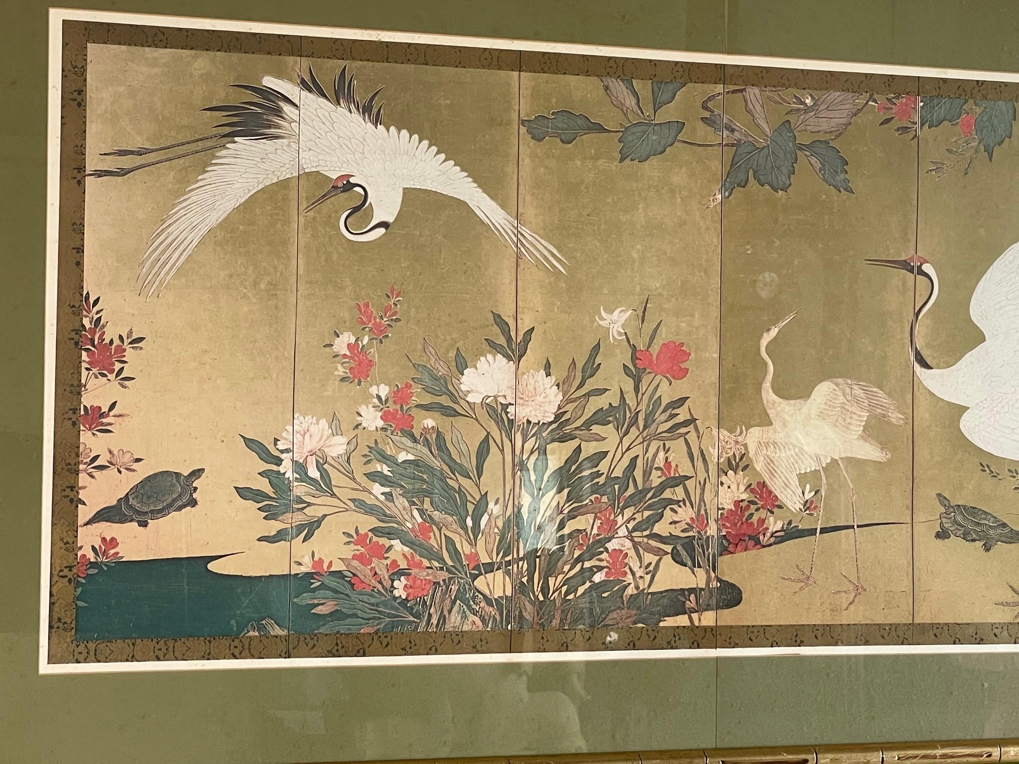 Chinoiserie Early 17th Century Japanese Art Print Framed in Gilded Faux Bamboo For Sale