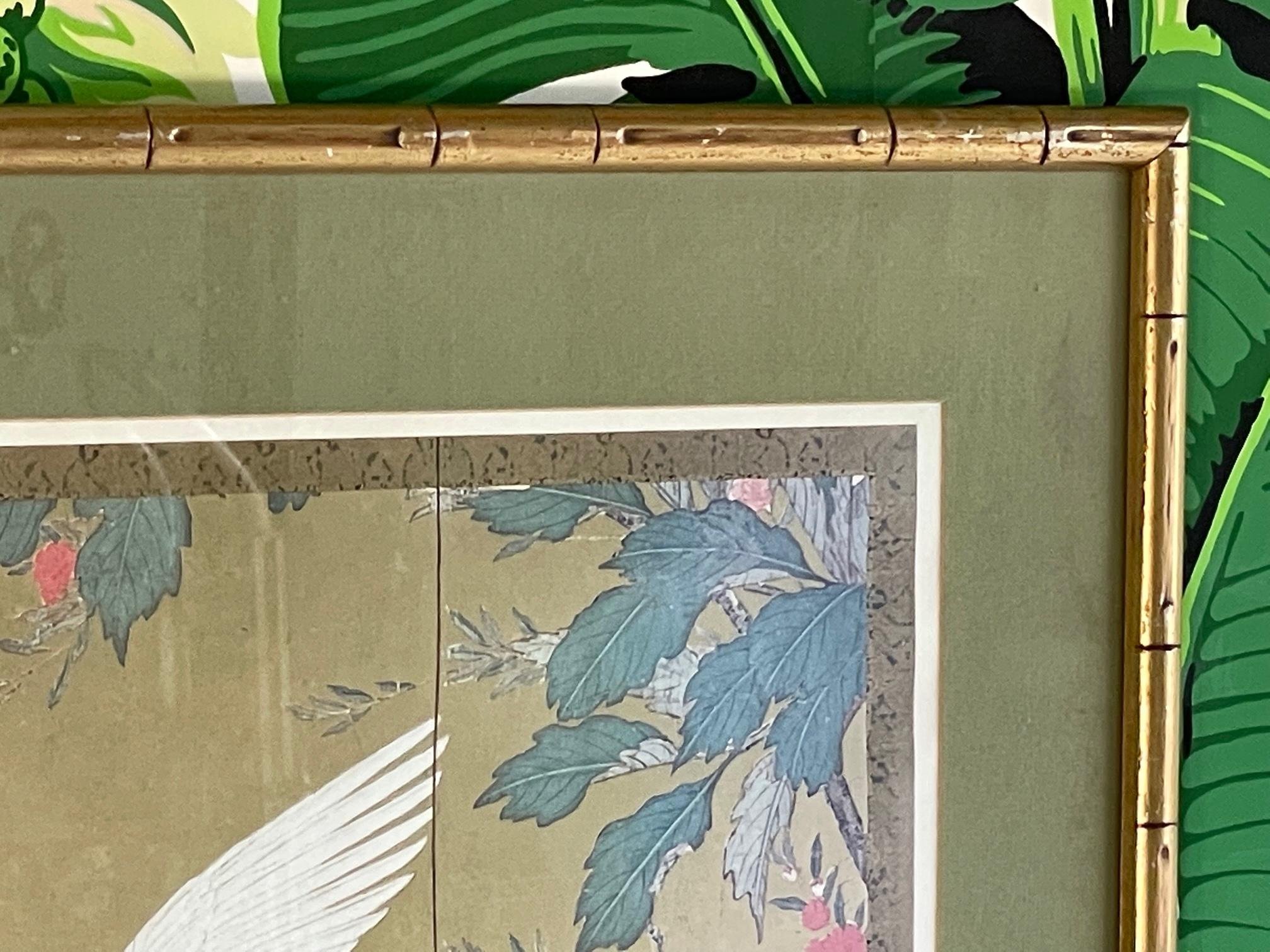 20th Century Early 17th Century Japanese Art Print Framed in Gilded Faux Bamboo For Sale