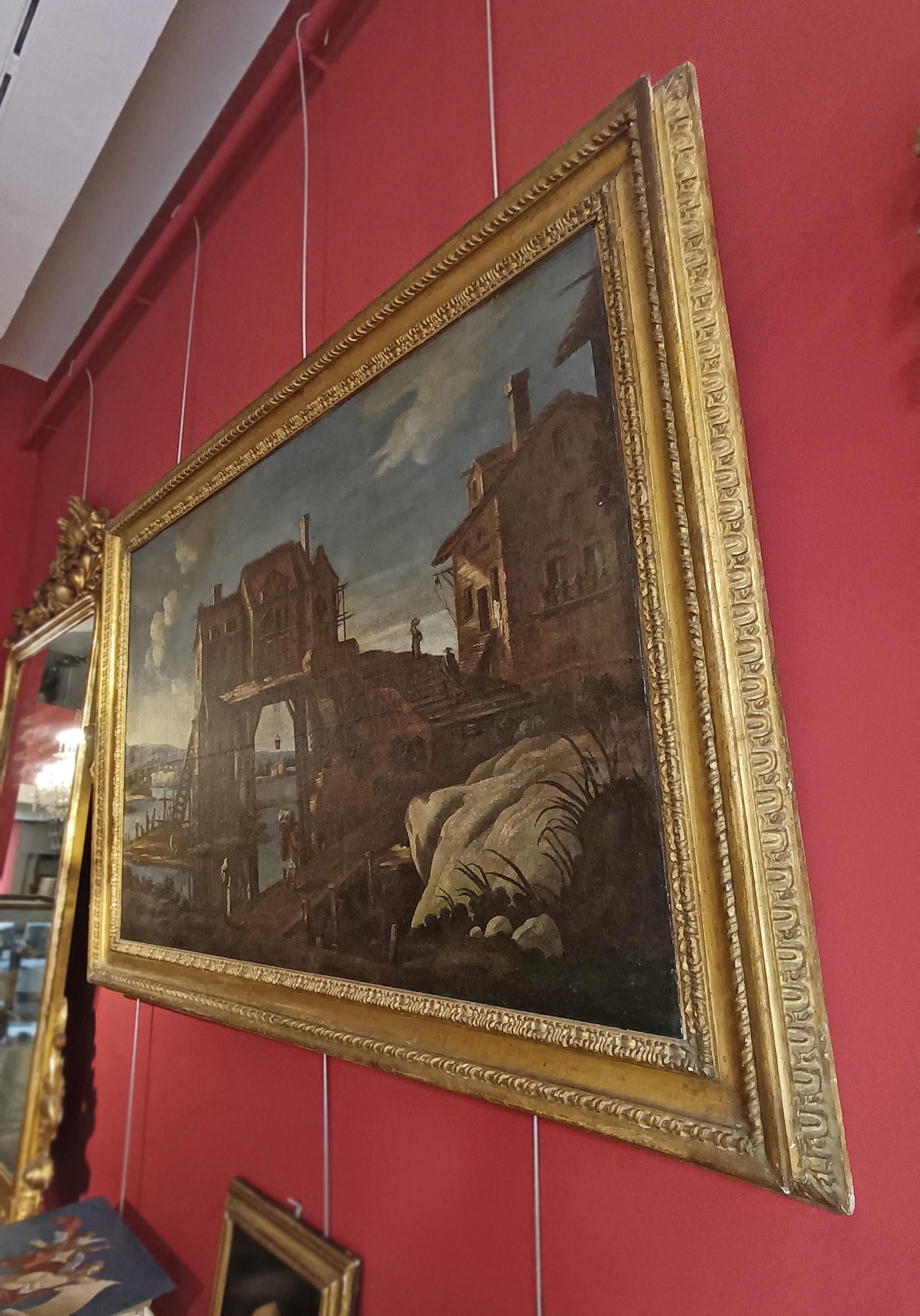 EARLY 17th CENTURY LARGE PAINTING WITH LANDSCAPE AND FIGURES in vendita 4