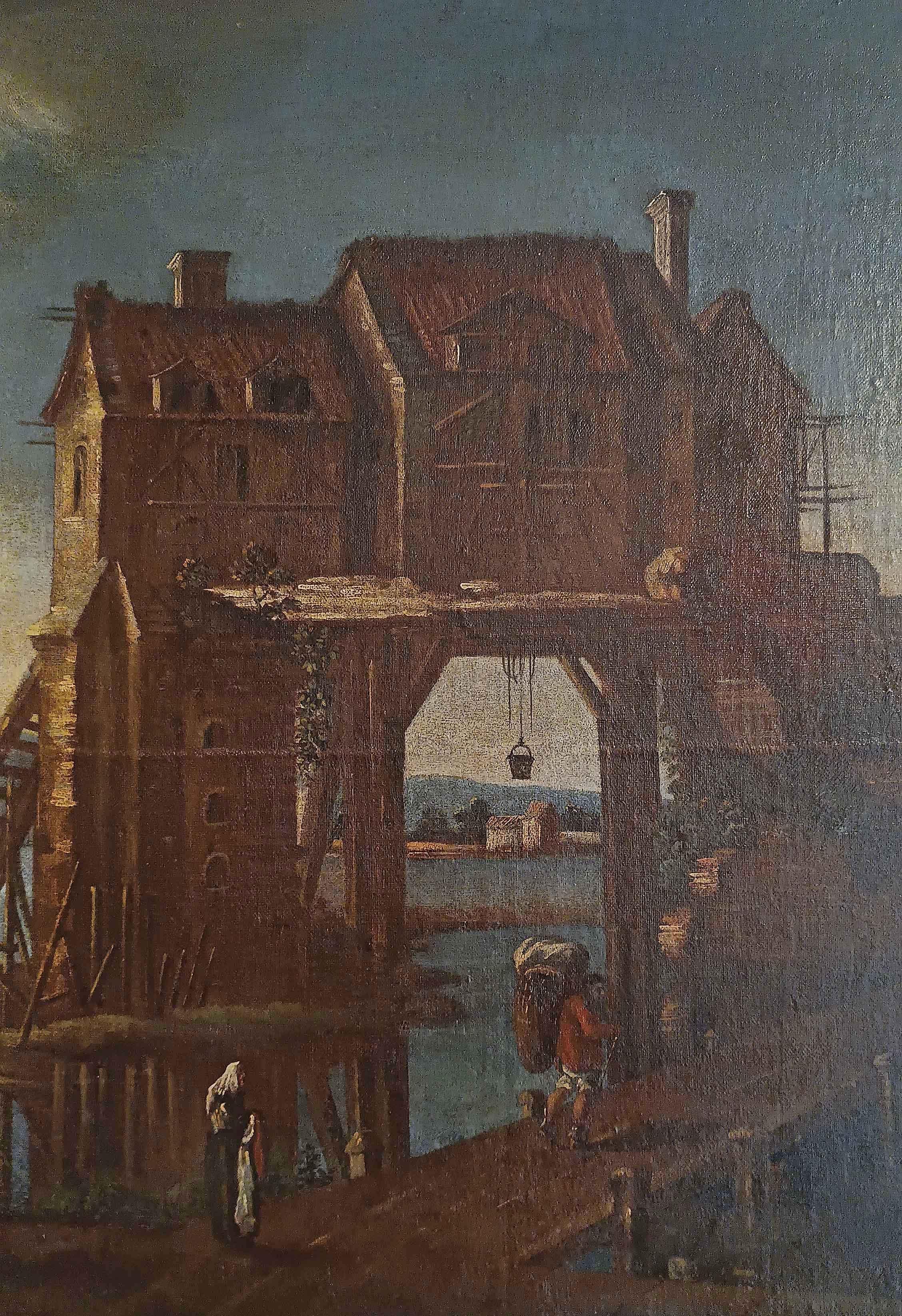 Italian EARLY 17th CENTURY LARGE PAINTING WITH LANDSCAPE AND FIGURES in vendita