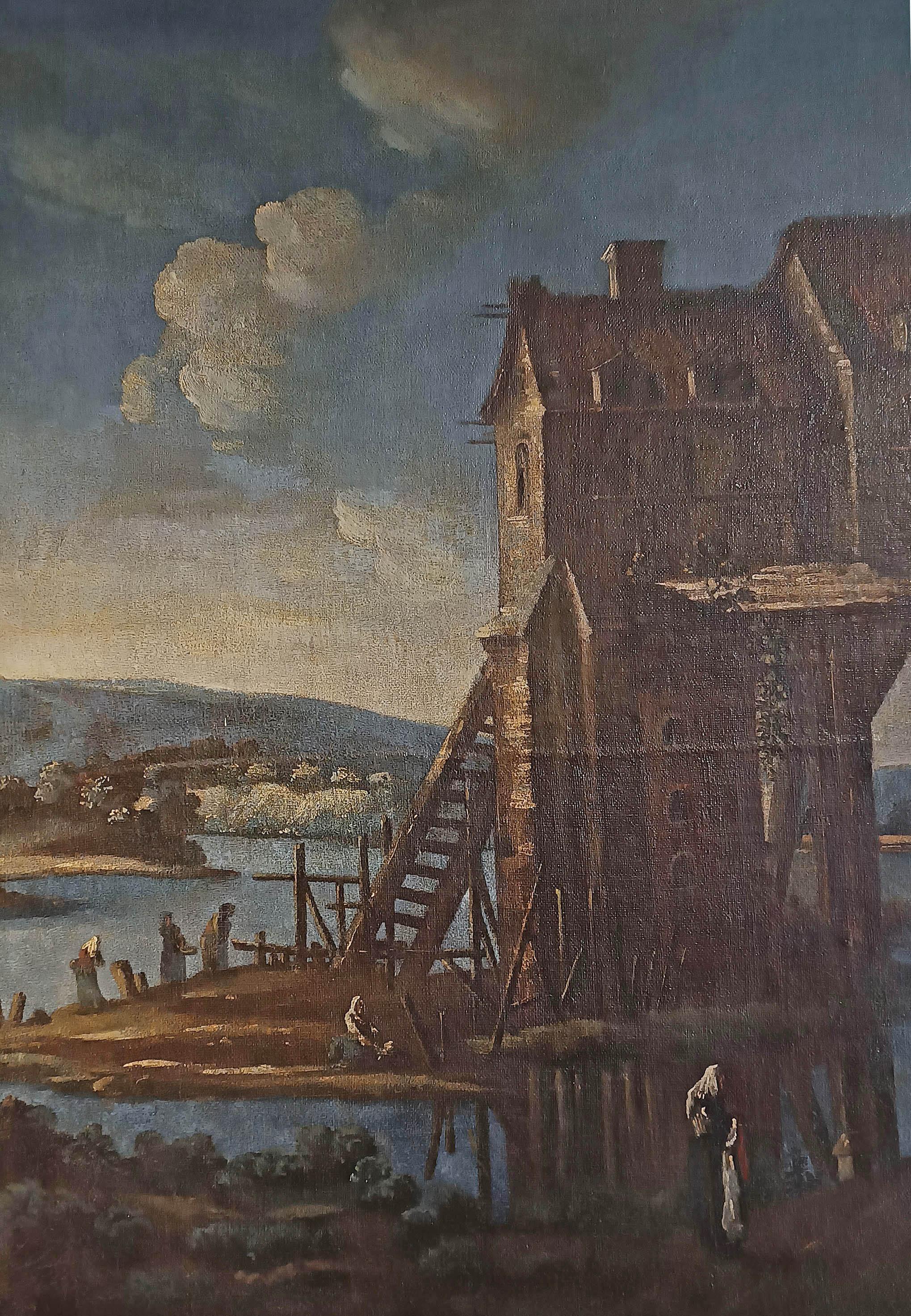 17th Century EARLY 17th CENTURY LARGE PAINTING WITH LANDSCAPE AND FIGURES in vendita