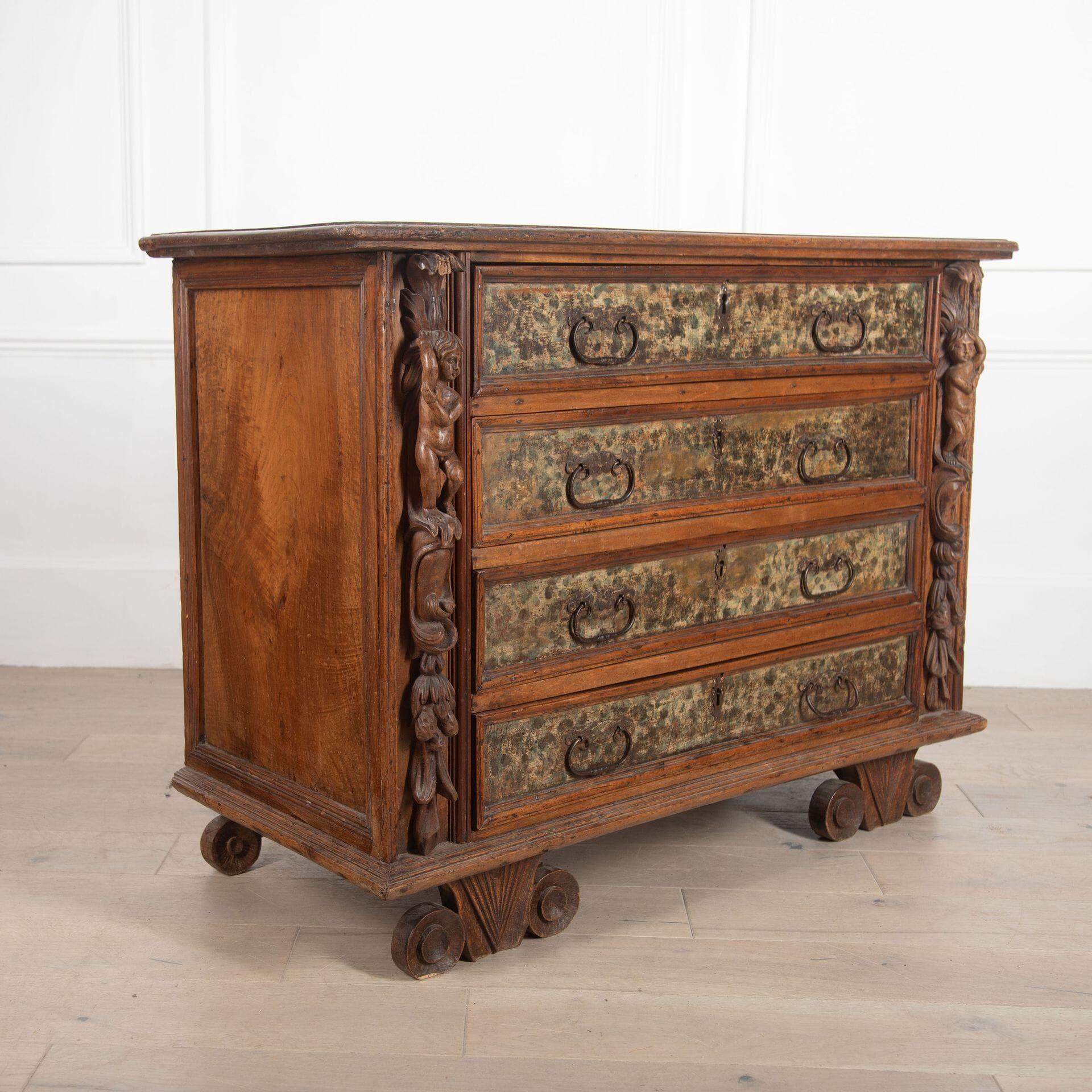 Italian Early 17th Century Ligurian Faded Walnut Commode For Sale