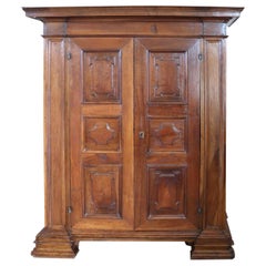 Early 17th Century Louis XIV Walnut Hand Carved Antique Wardrobe or Armoire