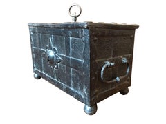 Early 17th Century Medieval Handcrafted Black Iron Coffer or Box