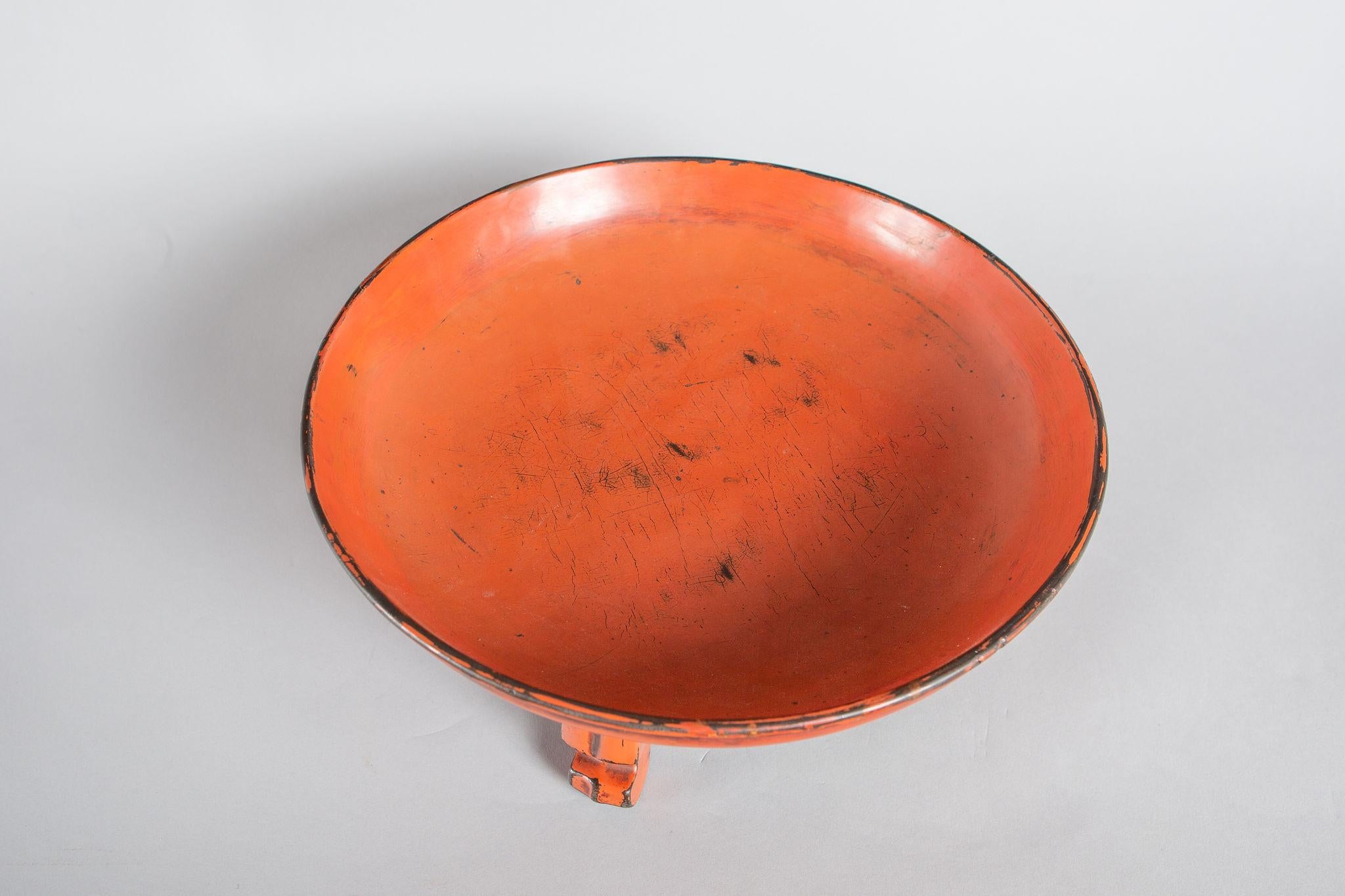 Edo Early 17th Century Negoro Lacquer Footed Bowl For Sale