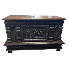Early 17th Century Renaissance Oak Coffer Depicting The Birth of Jesus