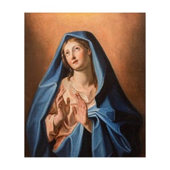 Early 17th Century Roman School Praying Madonna Painting Oil on Canvas