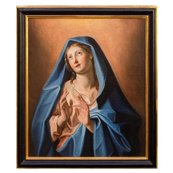 Early 17th Century Roman School Praying Madonna Painting Oil on Canvas