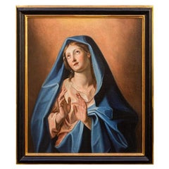 Early 17th Century Roman School Praying Madonna Painting Oil on Canvas
