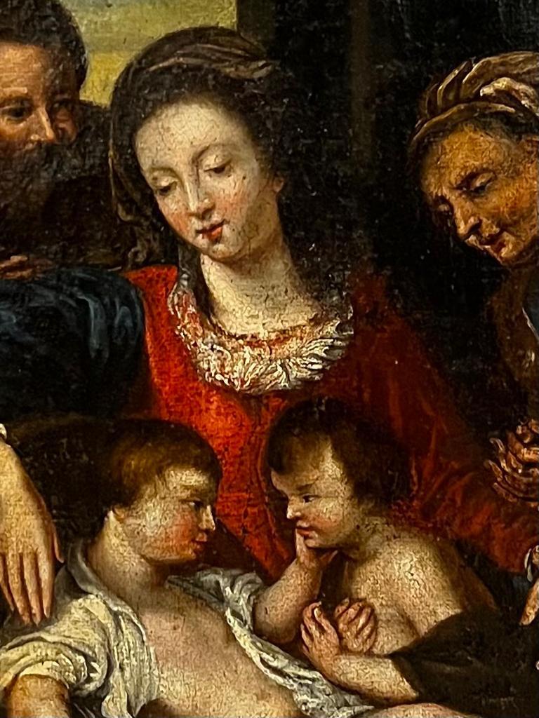 Early 17th Century School of Peter Paul Rubens “The Holy Family” Oil on Canvas In Good Condition For Sale In Doha, QA