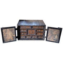 Early 17th Century Steel Mounted Strong Box Table Cabinet