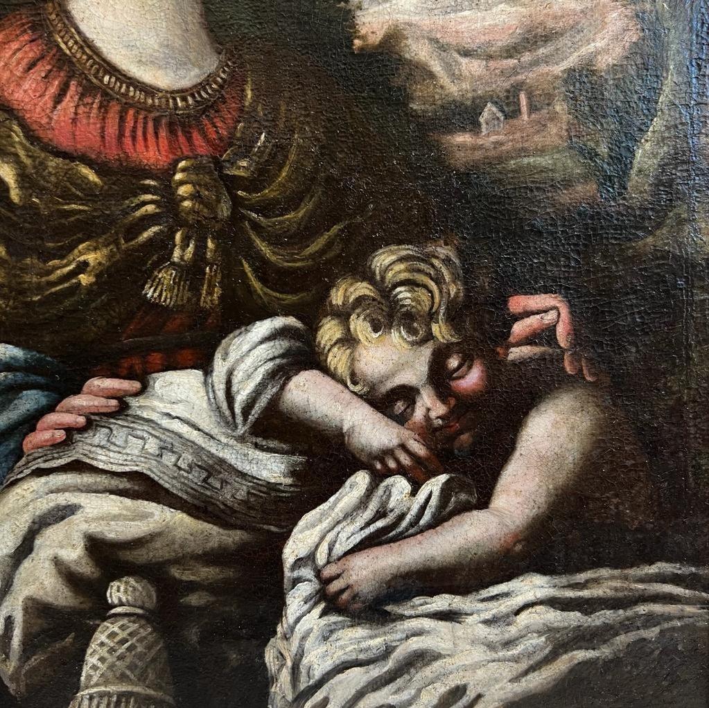 Baroque Peinture à l'huile sur toile de l'école toscanne du début du 17e siècle « Virgin and Child »  en vente