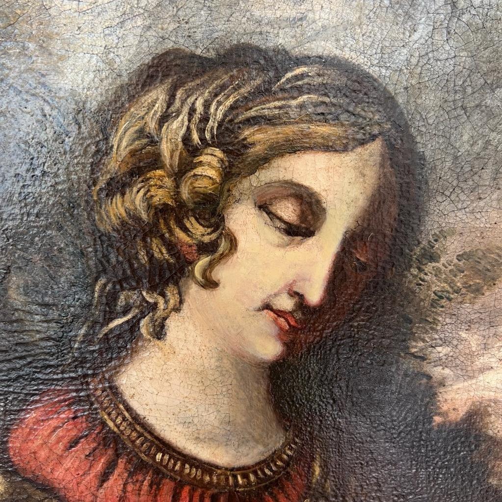 Huilé Peinture à l'huile sur toile de l'école toscanne du début du 17e siècle « Virgin and Child »  en vente