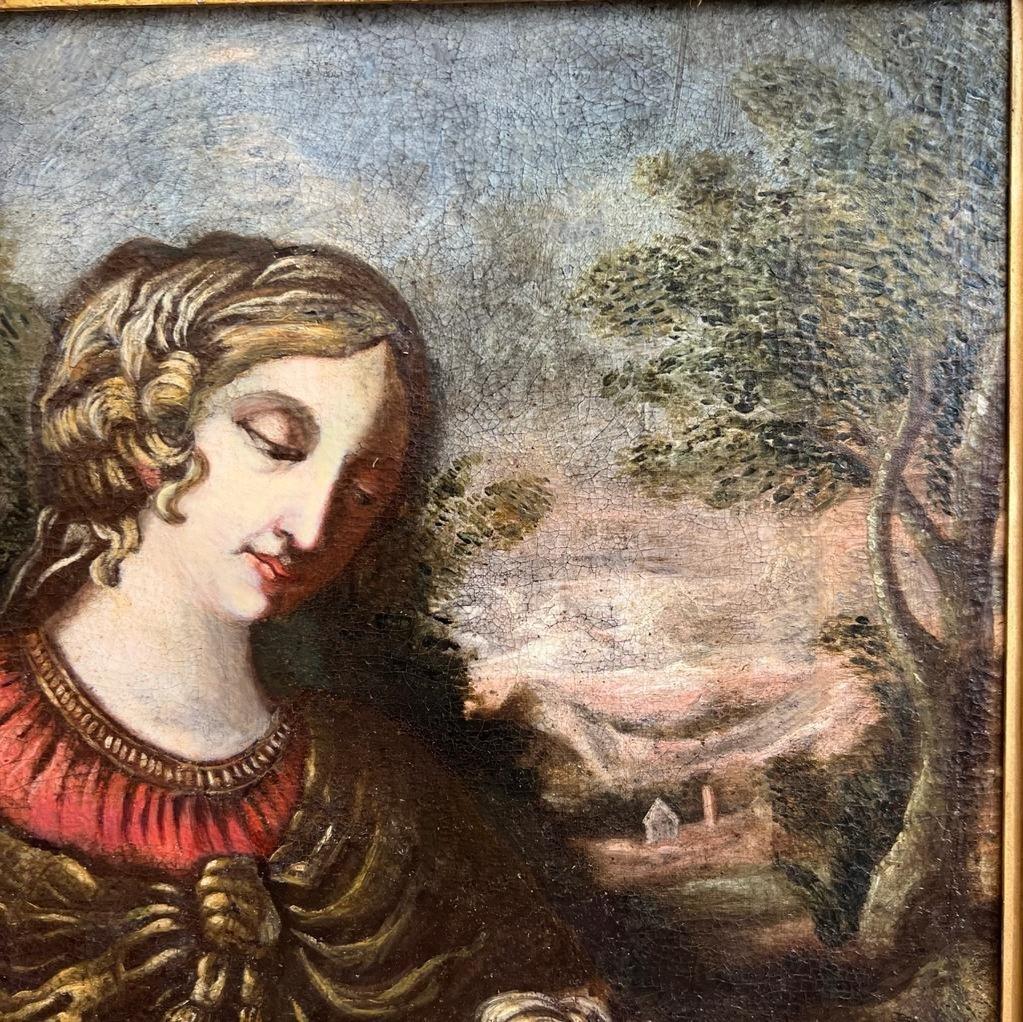 17ème siècle Peinture à l'huile sur toile de l'école toscanne du début du 17e siècle « Virgin and Child »  en vente