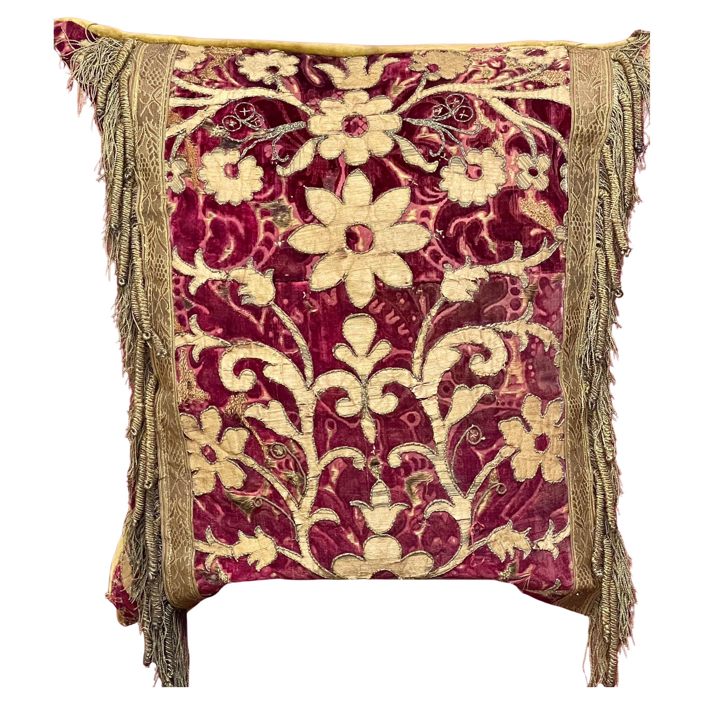 Early 17th Century Velvet Applique Panel Bespoke Hand Made Pillow