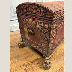 Early 17th Century Venetian Red Velvet and Nail Head Chest with Hidden Drawers
