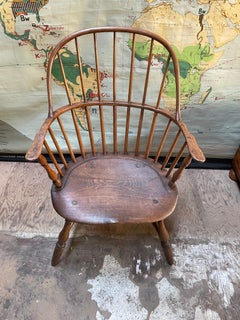 Early 1800s Antique Windsor Armchair Saddle Seat Loop Bow Back Dimes