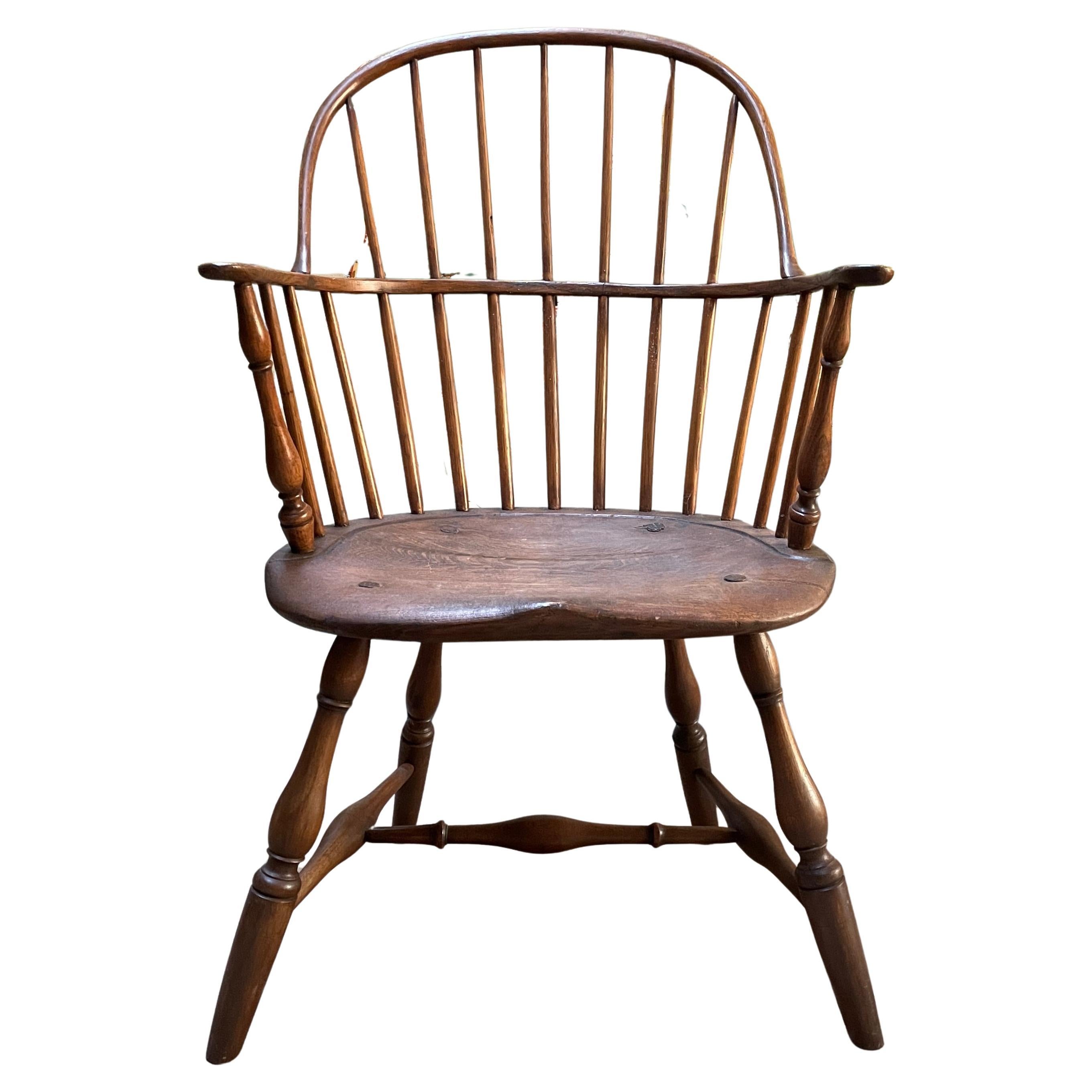 Early 1800s Antique Windsor Armchair Saddle Seat Loop Bow Back Dimes