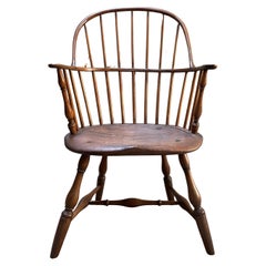 Early 1800s Antique Windsor Armchair Saddle Seat Loop Bow Back Dimes