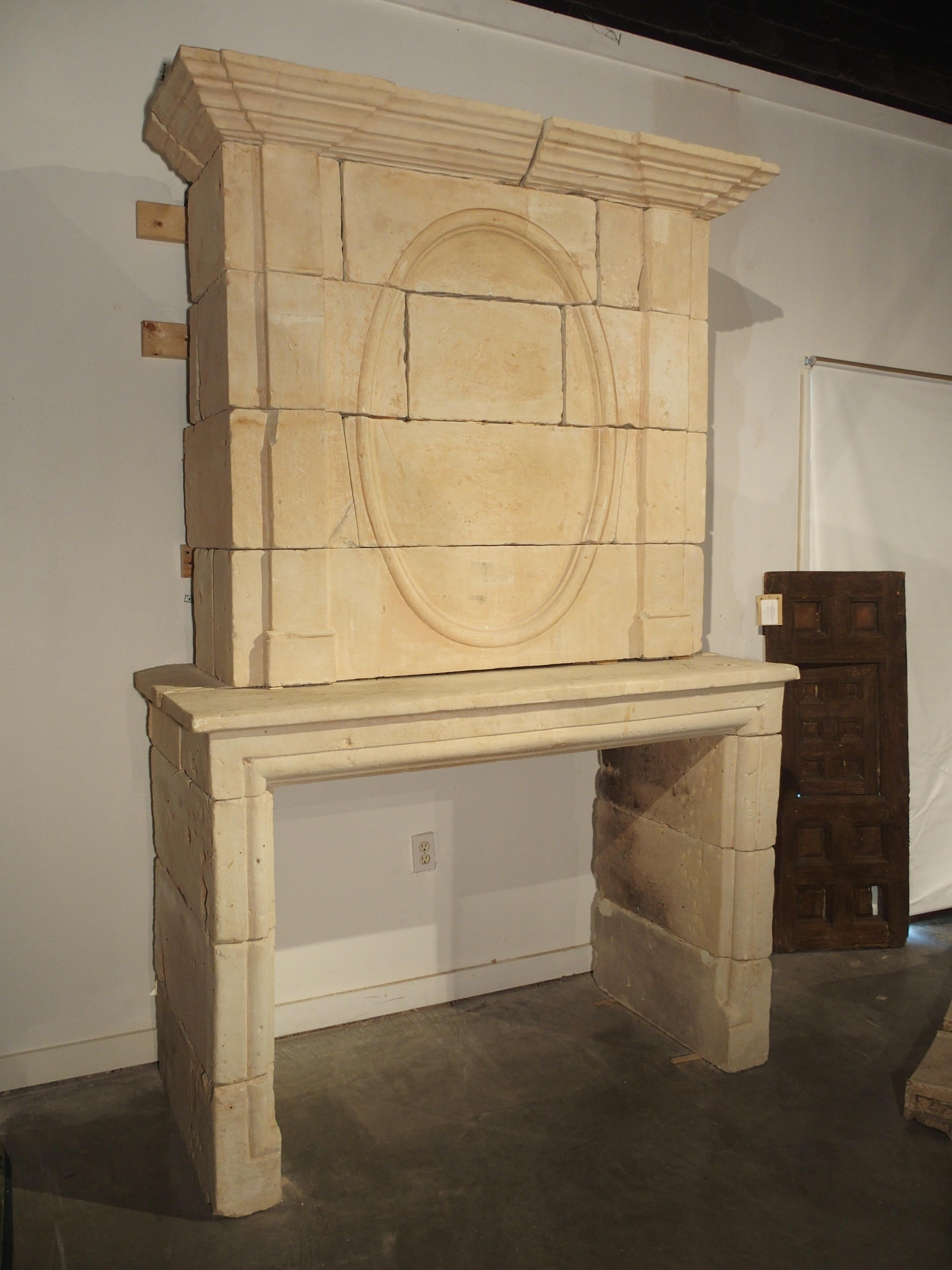 Early 1800s Carved Limestone Trumeau Fireplace Mantel from Loire Valley, France 8