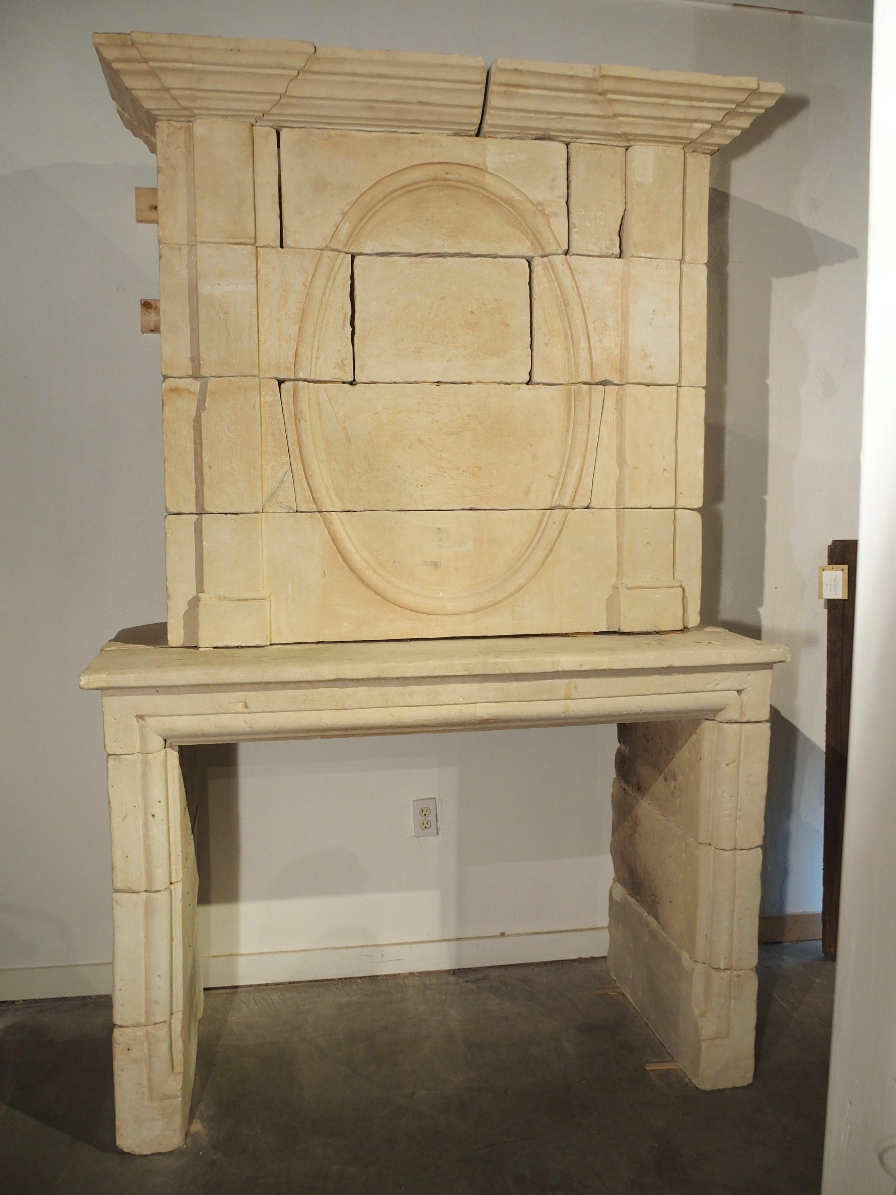 Early 1800s Carved Limestone Trumeau Fireplace Mantel from Loire Valley, France 9