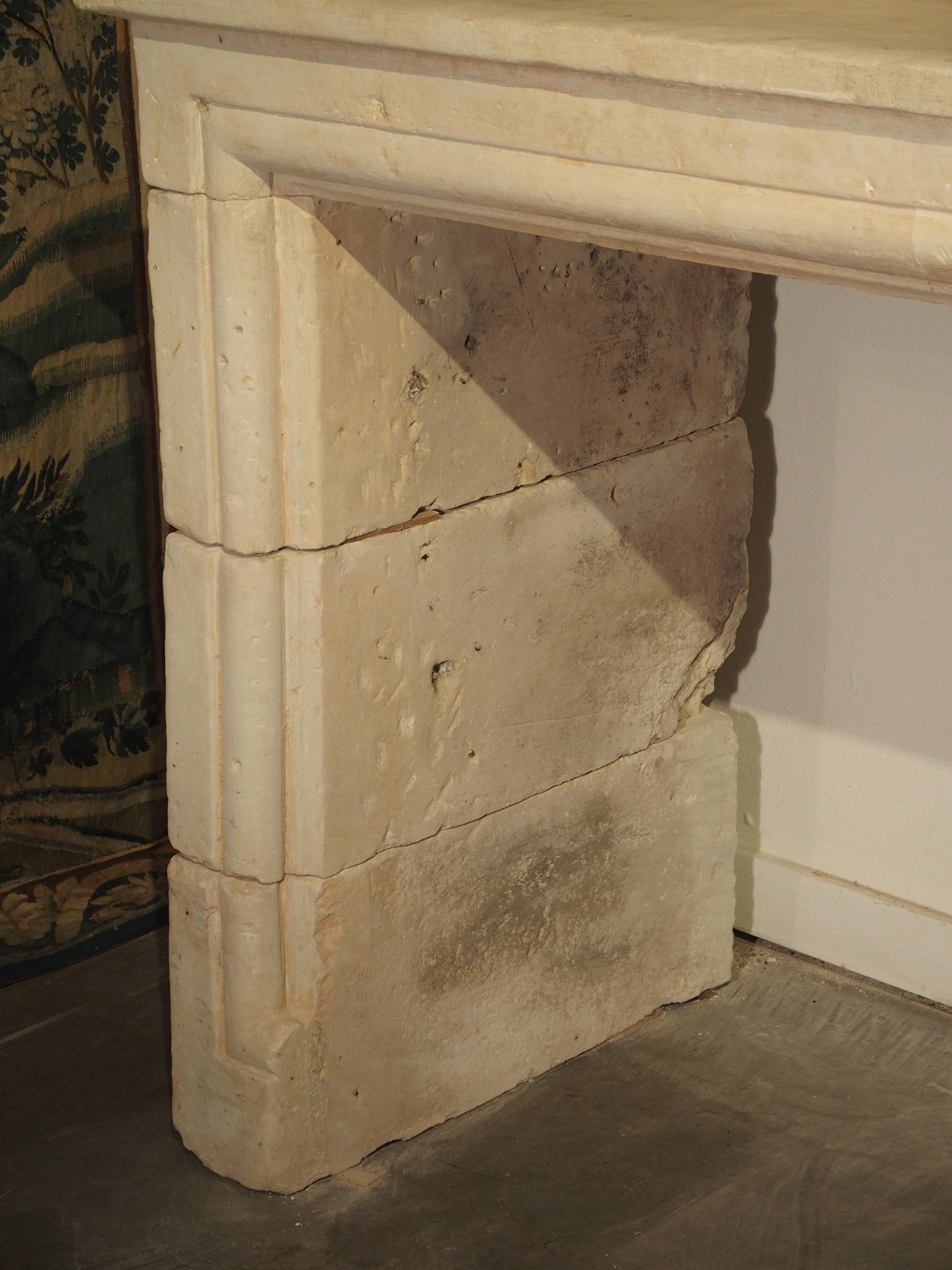 Early 1800s Carved Limestone Trumeau Fireplace Mantel from Loire Valley, France 10