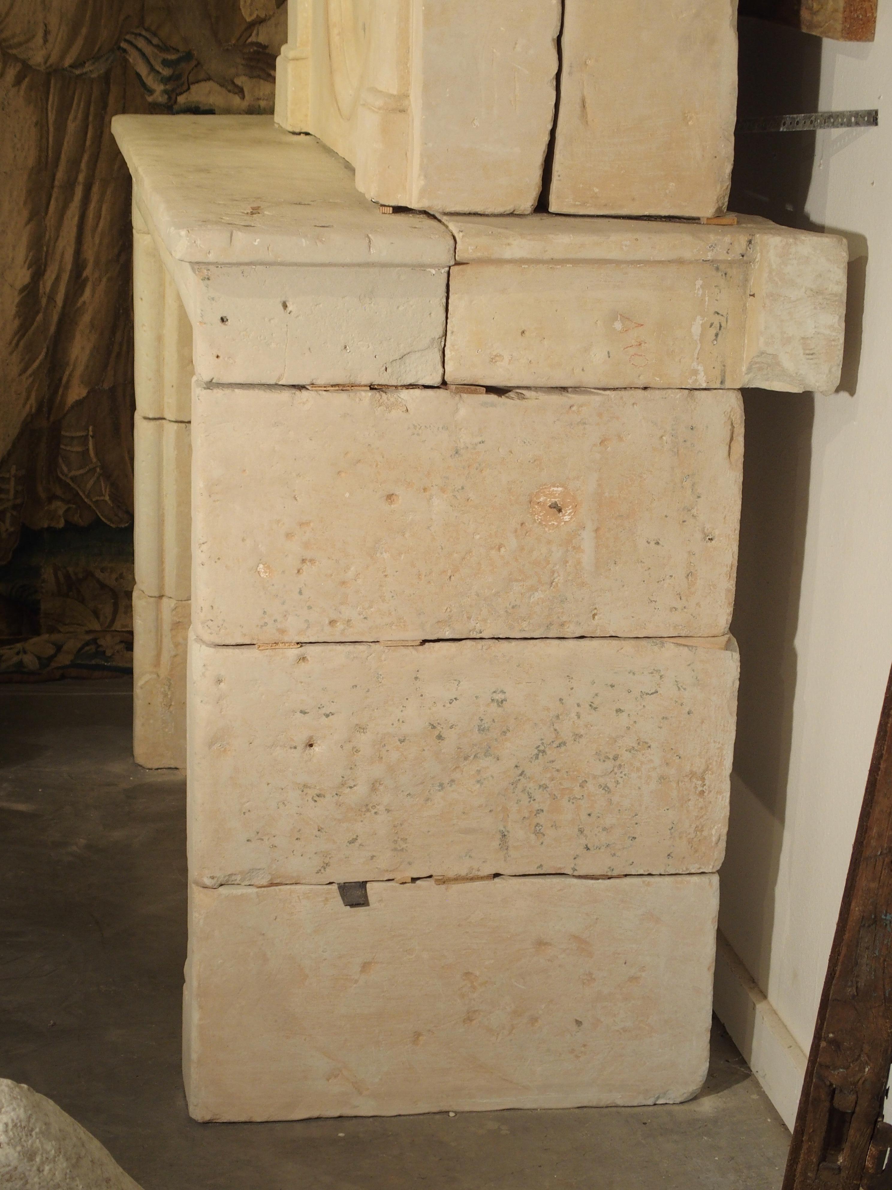 Early 1800s Carved Limestone Trumeau Fireplace Mantel from Loire Valley, France 12