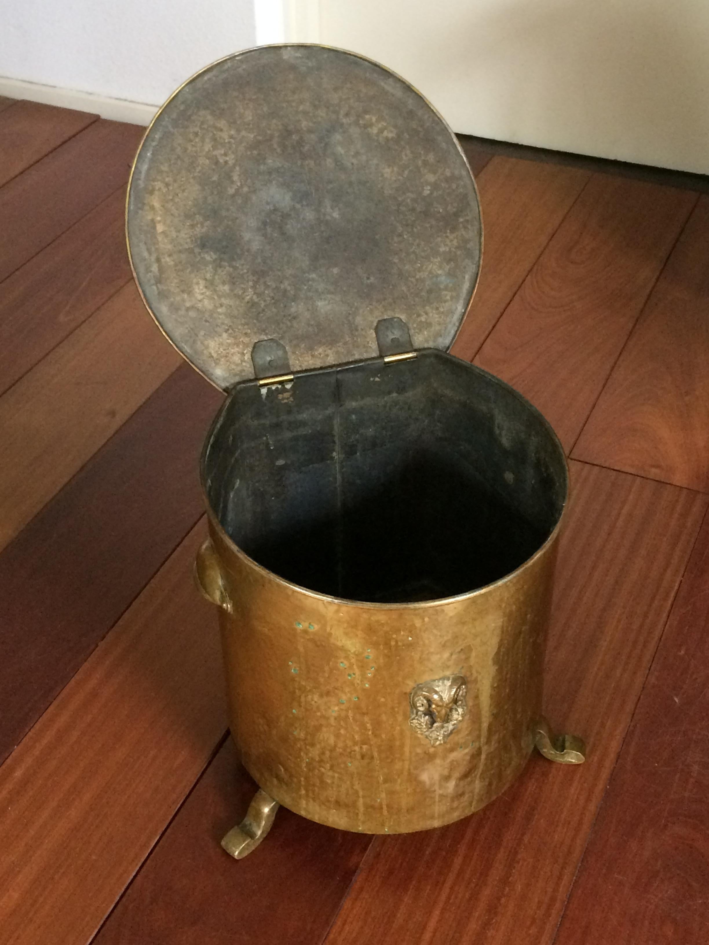 Early 1800s Empire/ Napoleon Coal Kettle/ Bucket with Bronze Rams Head Sculpture 10