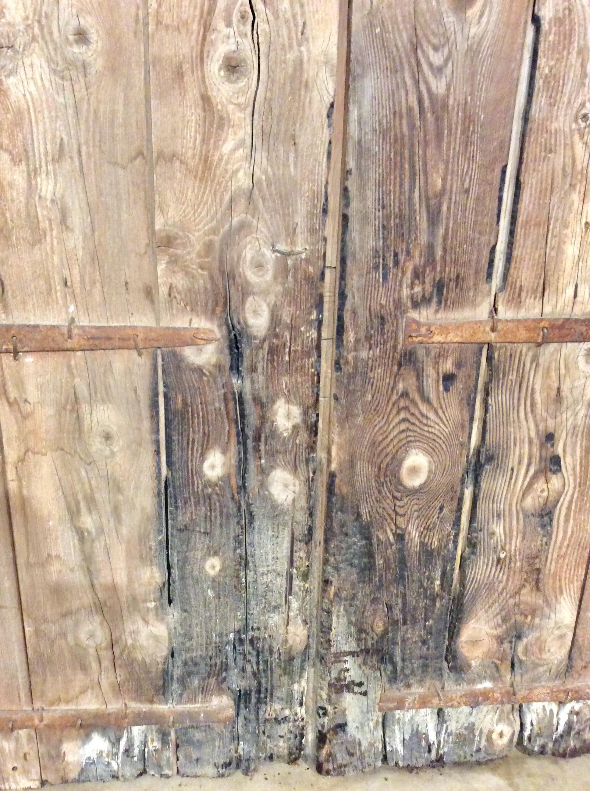 Early 1800s French Architectural Pine Arched Doors with Original Iron Hardware 2