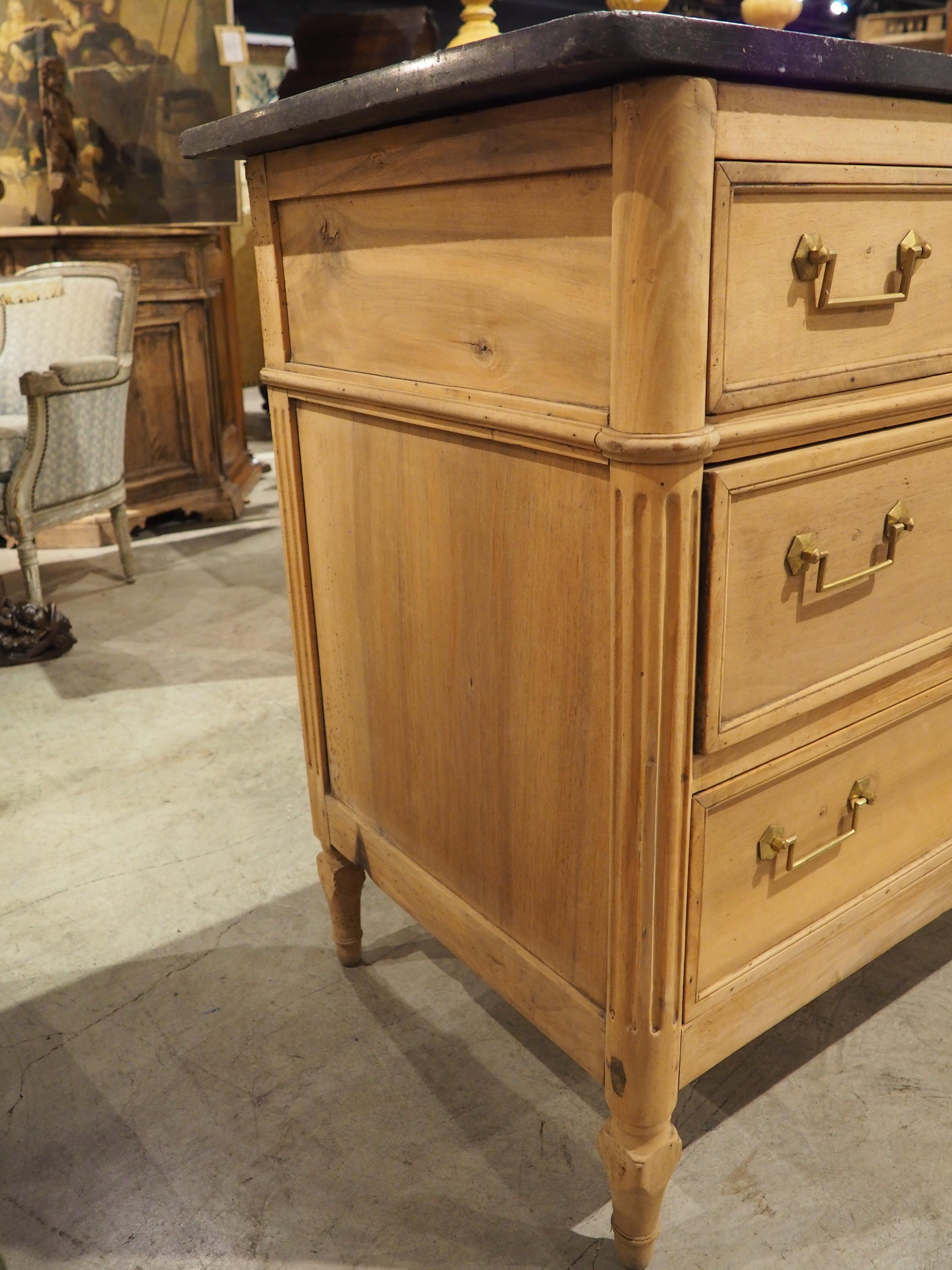 Early 1800s French Directoire Commode in Bleached Walnut with Black Stone Top For Sale 10